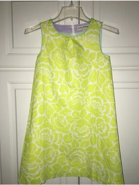 Mini Boden Neon Yellow and White Peony Shift Dress 6/7